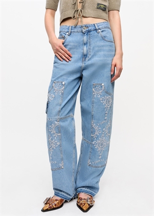 Broderie Anglaise denim carpenter jeans Light Blue Stone J1695 Ganni 